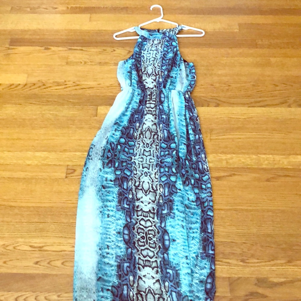 Aqua Snakeskin Maxi Dress